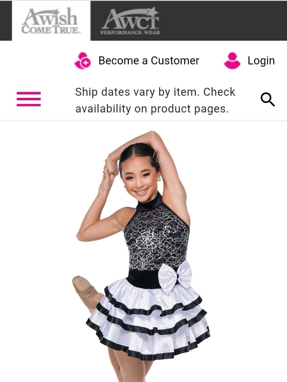 Awish Come True Girls Black & White Ruffled Dance Costume with Bow